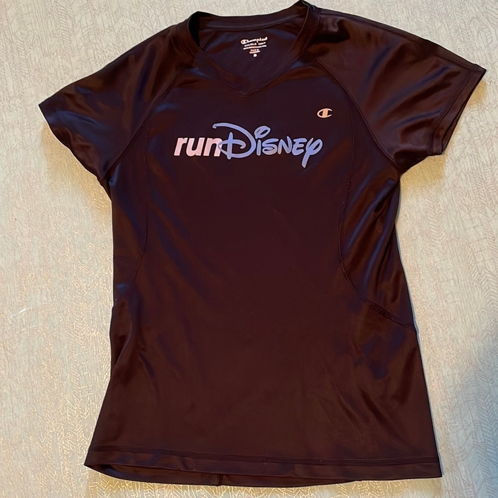 CHAMPION run Disney Double Dry black with blue and gray, size S v-neck, New